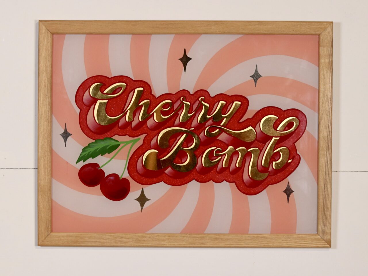 'Cherry Bomb' Reveres Glass Gold Leaf and paint